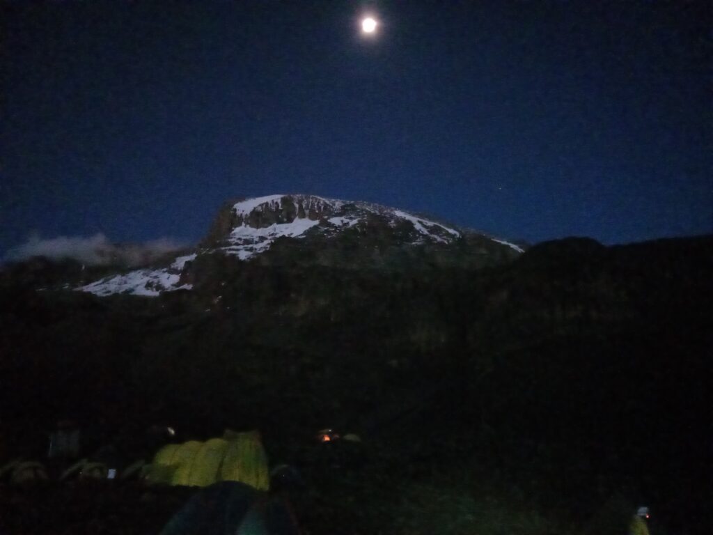 Kilimanjaro Trekking: moonlight at Baranco Camp